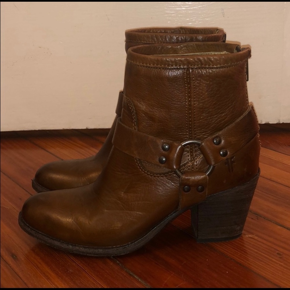 Frye Tabitha Harness Short Booties in Cognac